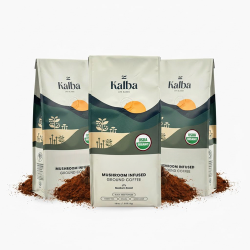 Three bags of Kalba Mushroom Infused Ground Coffee